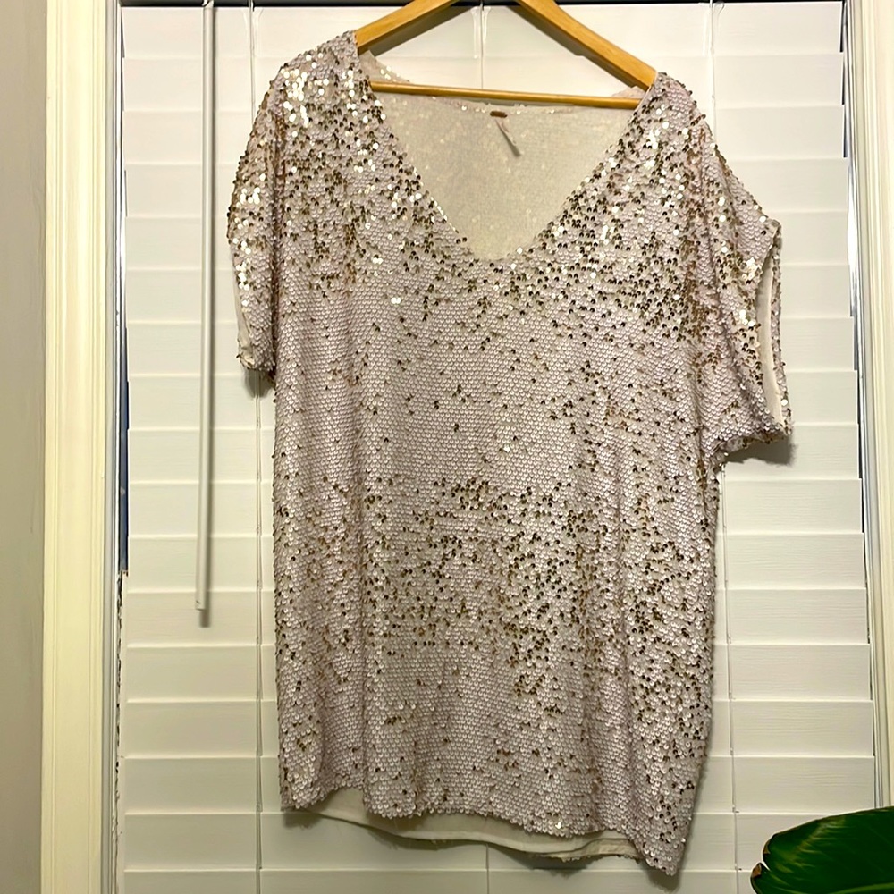 Free people sequins white and gold dress